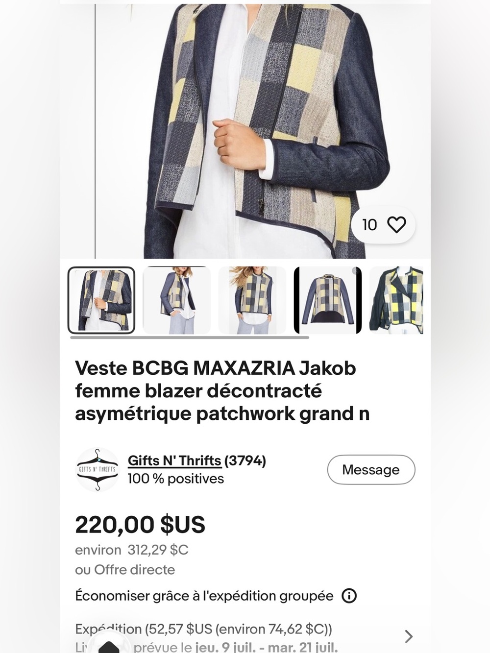 BCBGMaxAzria Navy and Yellow Patchwork Asymmetric Blazer